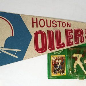Houston Oilers Vintage Football Pennant & Warren Moon Sealed Starting Line Up